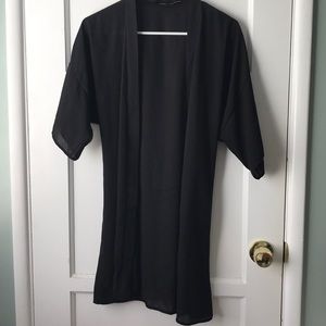 Black Chiffon Belted Kimono